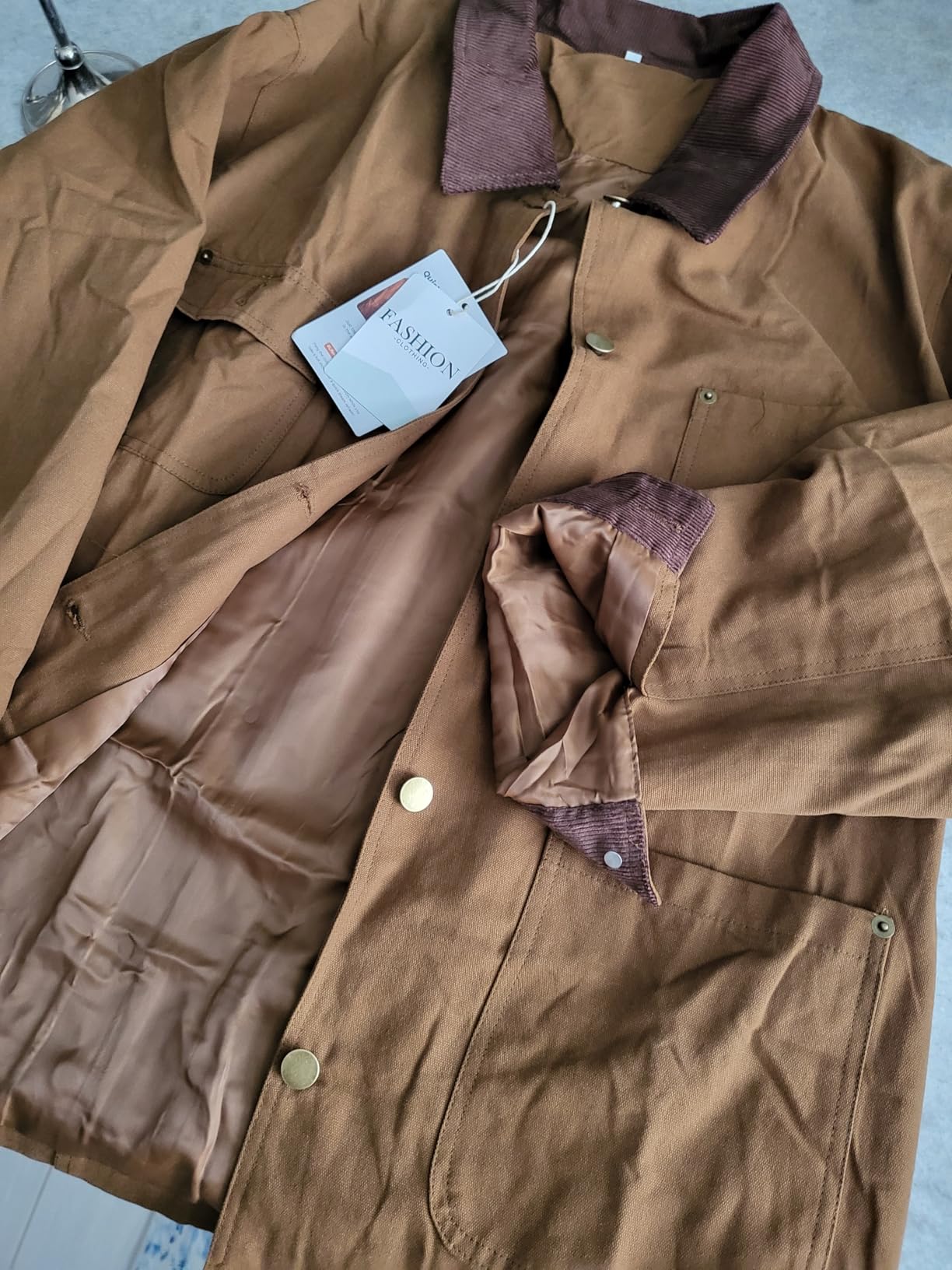 Womens Utility Barn Jackets Oversized Vintage Corduroy Collar Coat customer photo 1