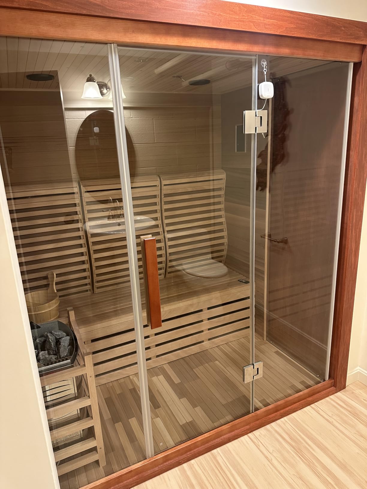 6-8 Person Indoor Hemlock Corner Steam Sauna, Wi-Fi, 6000W Heater, 220V/30A customer photo 2