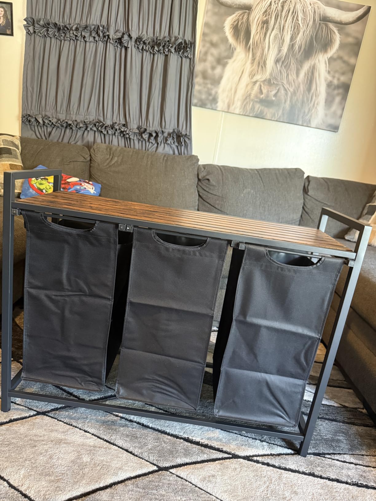 VASAGLE Laundry Hamper with Shelf, 3 Pull-Out Bags, 3 x 10.6 Gallons (40 L) customer photo 2