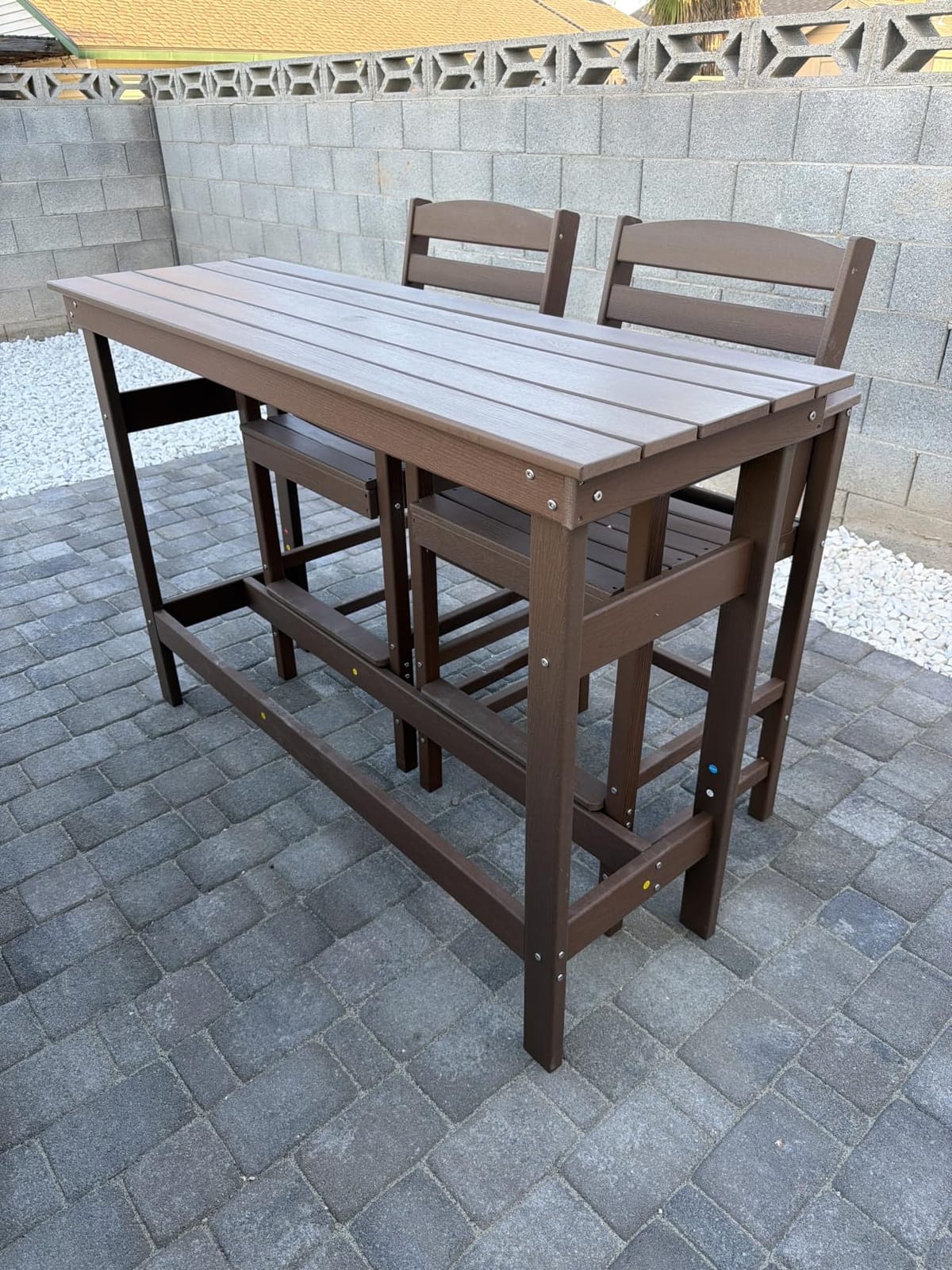 SERWALL Outdoor Bar Set, 2 Adirondack Bar Chairs & Bar Height Table, White customer photo 1