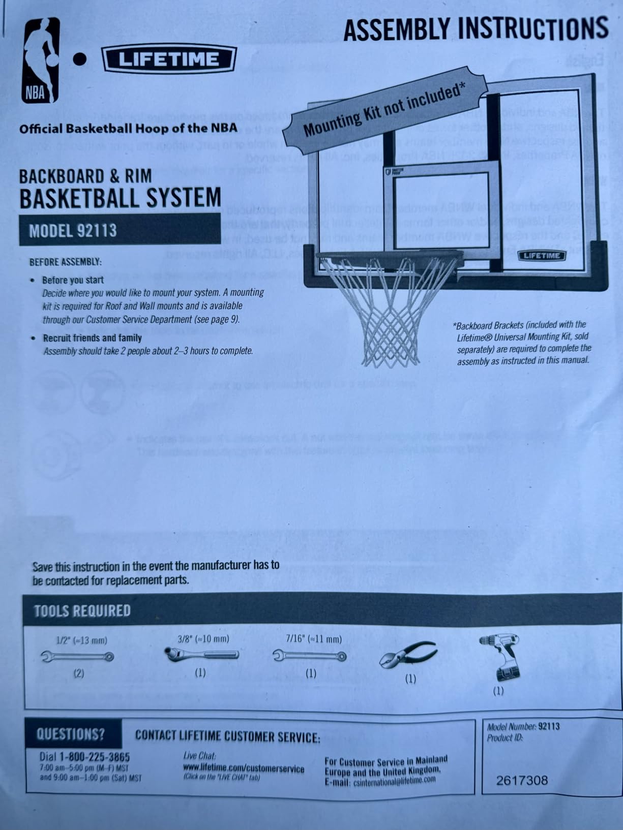 Lifetime NBA 48 Inch Shatterproof Backboard & Slam-It Pro Rim Basketball Hoop Combo, Steel Frame, Mounts to Wall, Roof, or Pole (Mounting Kit Sold Separately) customer photo 1