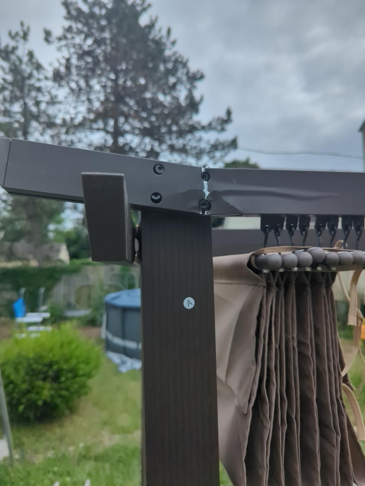 HAPPATIO 12' X 12' Wood-Grain Retractable Pergola with Sun Shade Canopy, Patio Aluminum Frame Shelter for Backyards, Gardens, Porch, Includes Ground Studs and Expansion Screws (Beige) customer photo 2