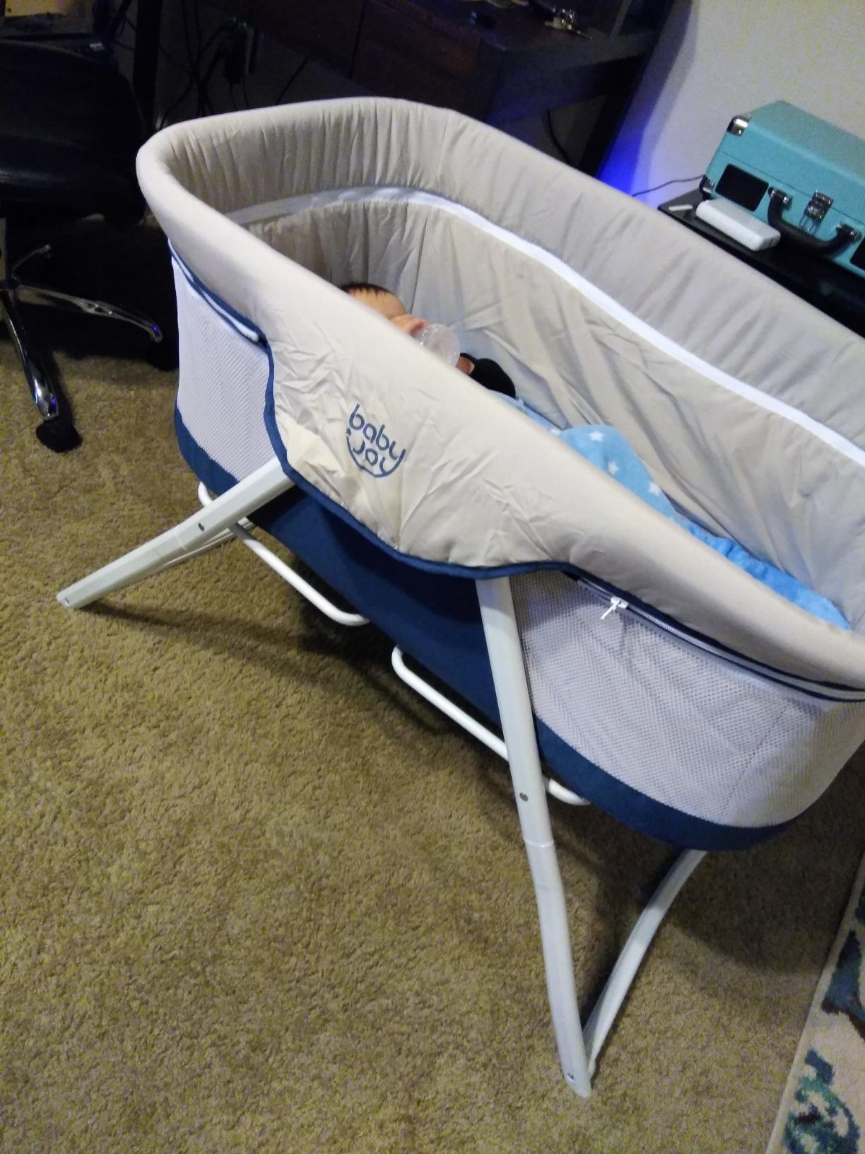BABY JOY 2 in 1 Bassinet, Foldable Bedside Crib with Breathable Mesh, Comfortable Mattress, Zippered Net Canopy & Portable Bag, Bassinet Bedside Sleeper for Baby, Infant & Newborn (Beige) customer photo 2