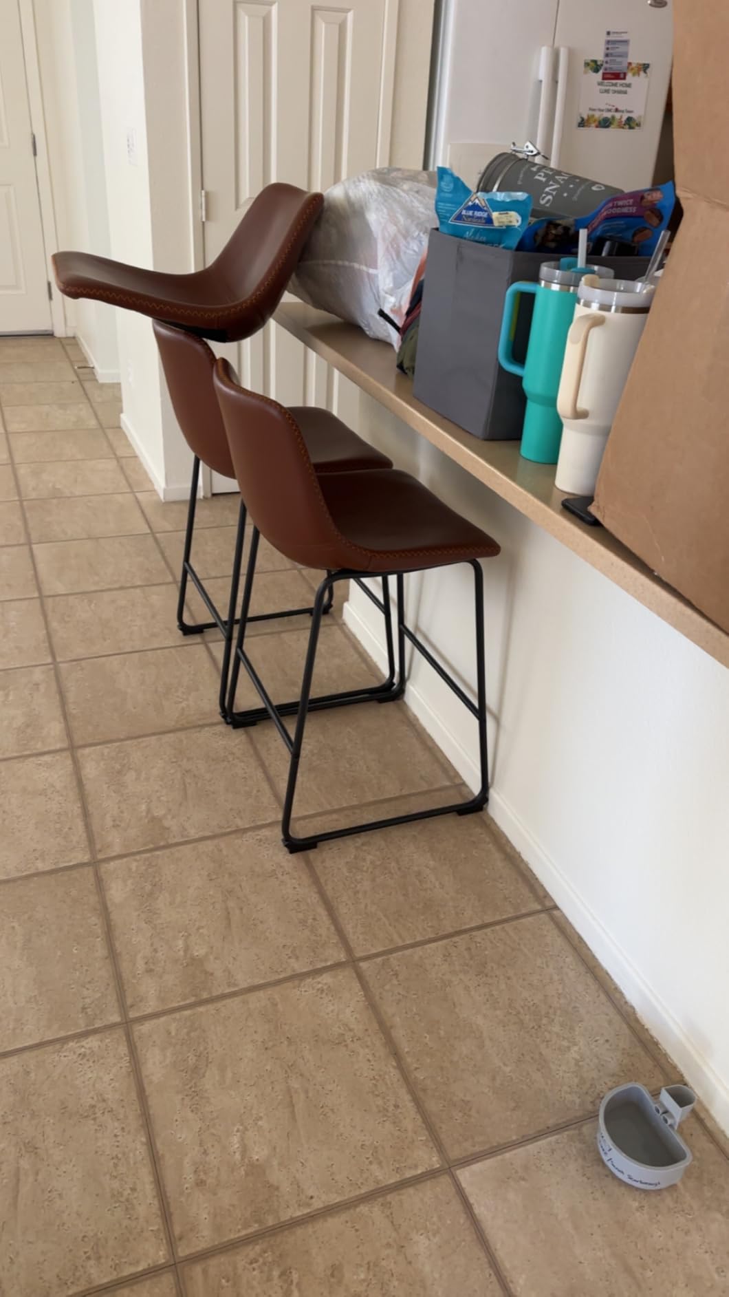 DUMOS Counter Height Bar Stools Set of 2, Faux Leather Metal Bar Chairs customer photo 2