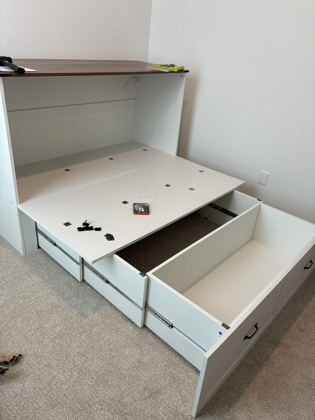 KCGKCG Murphy Bed with Storage & Charging Station, Murphy Cabinet Bed with Large Drawer for Guest Bedroom, Living Room, Office or Small Room, Full Foldable Platform Bed (Grey, Full) customer photo 1