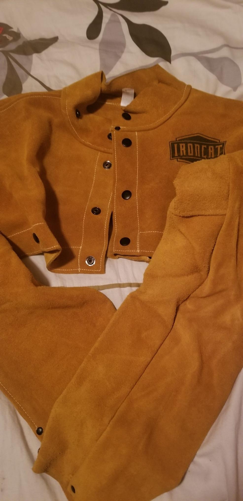 IRONCAT 7000 Cowhide Leather Welding Cape Sleeve - Golden Yellow, Large Size Cape Jacket with Heat Resistance. Welding Gears customer photo 1