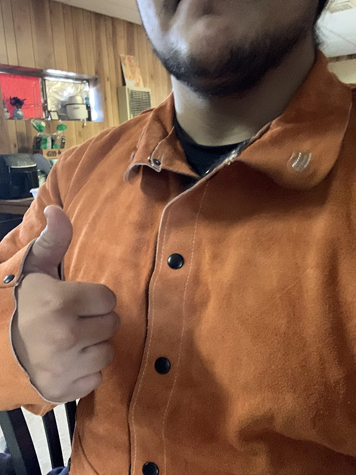 QeeLink Leather Welding Jacket - Flame-Resistant Heavy Duty Work Welder Jackets - Split Cowhide Welding Coat for Men Women customer photo 1