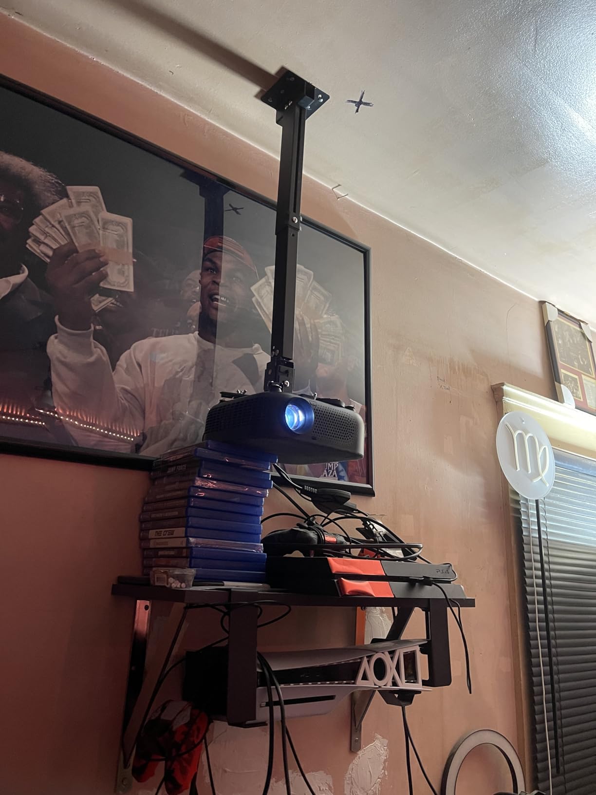 Projector Ceiling/Wall Mount White, Low Profile Universal Projector Holder/Bracket/Hanger Kit with Extendable Arm, Adjustable Height Pole Drop Ceiling Quick Release for Epson Optoma Benq customer photo 1
