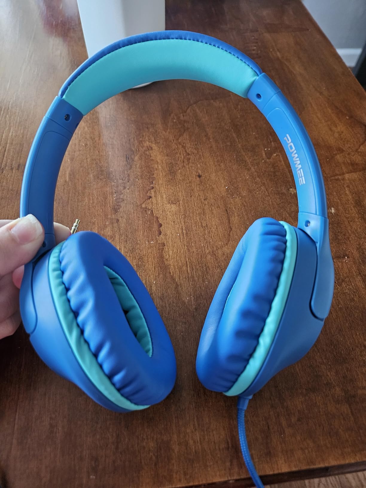 POWMEE P20 Kids Headphones for School, Kids/Teens/Boys/Girls with Safe 94dB Volume Limited, 3.5mm Jack Wired Cord Over-Ear for Fire Tablets/Travel/PC/Phones(Blue) customer photo 2
