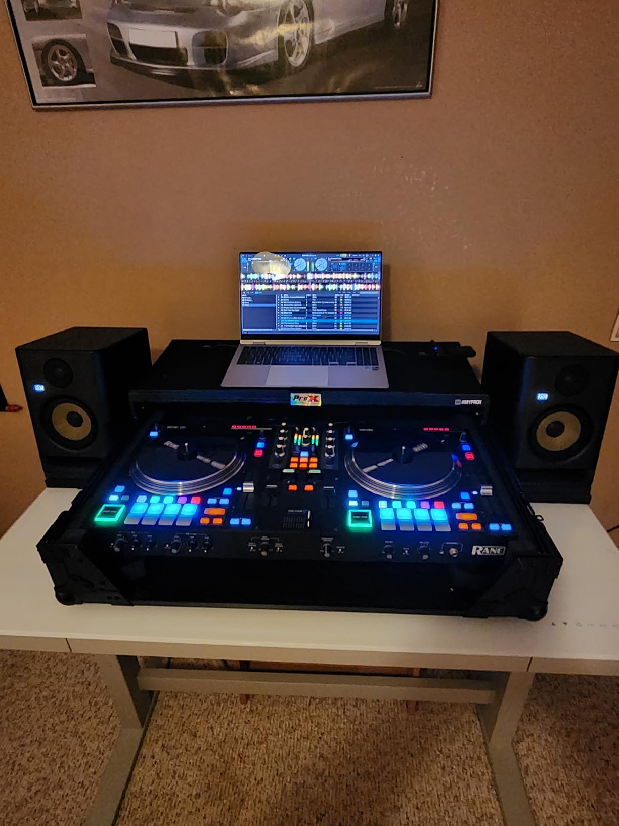 ProX Flight Case for RANE ONE DJ Controller with Sliding Laptop Shelf, 1U Rack, and Wheels - High-Density Protective Foam for Interior Support - Finish on Laminated 3/8