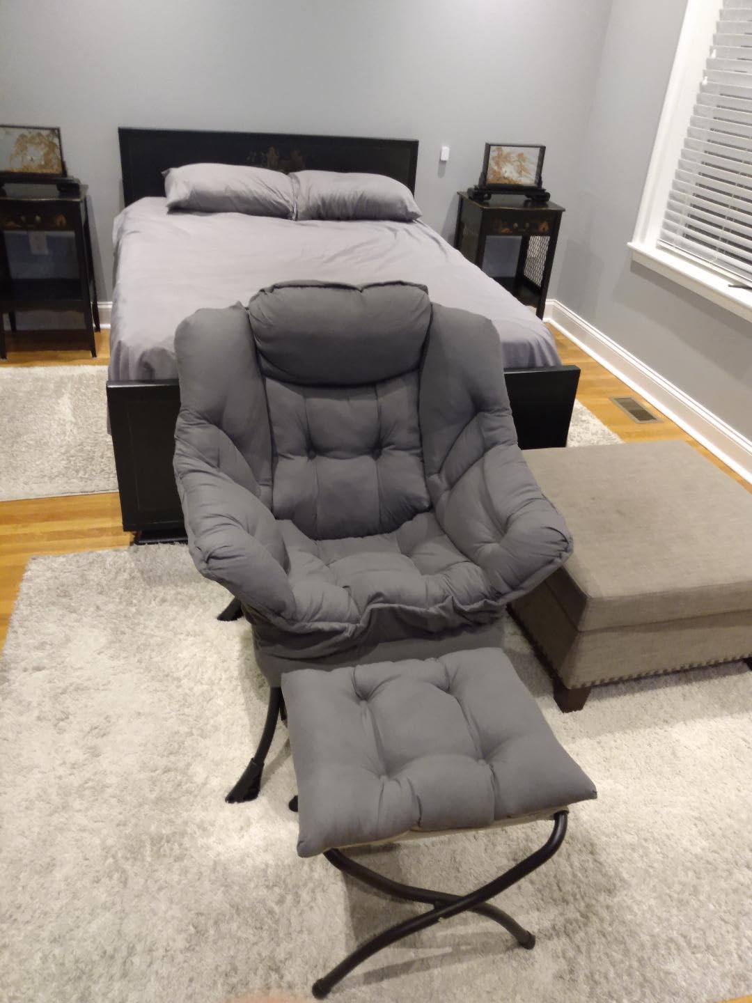 LITA Lazy Chair with Ottoman, Comfy Accent Reading Chair, Dark Grey customer photo 1