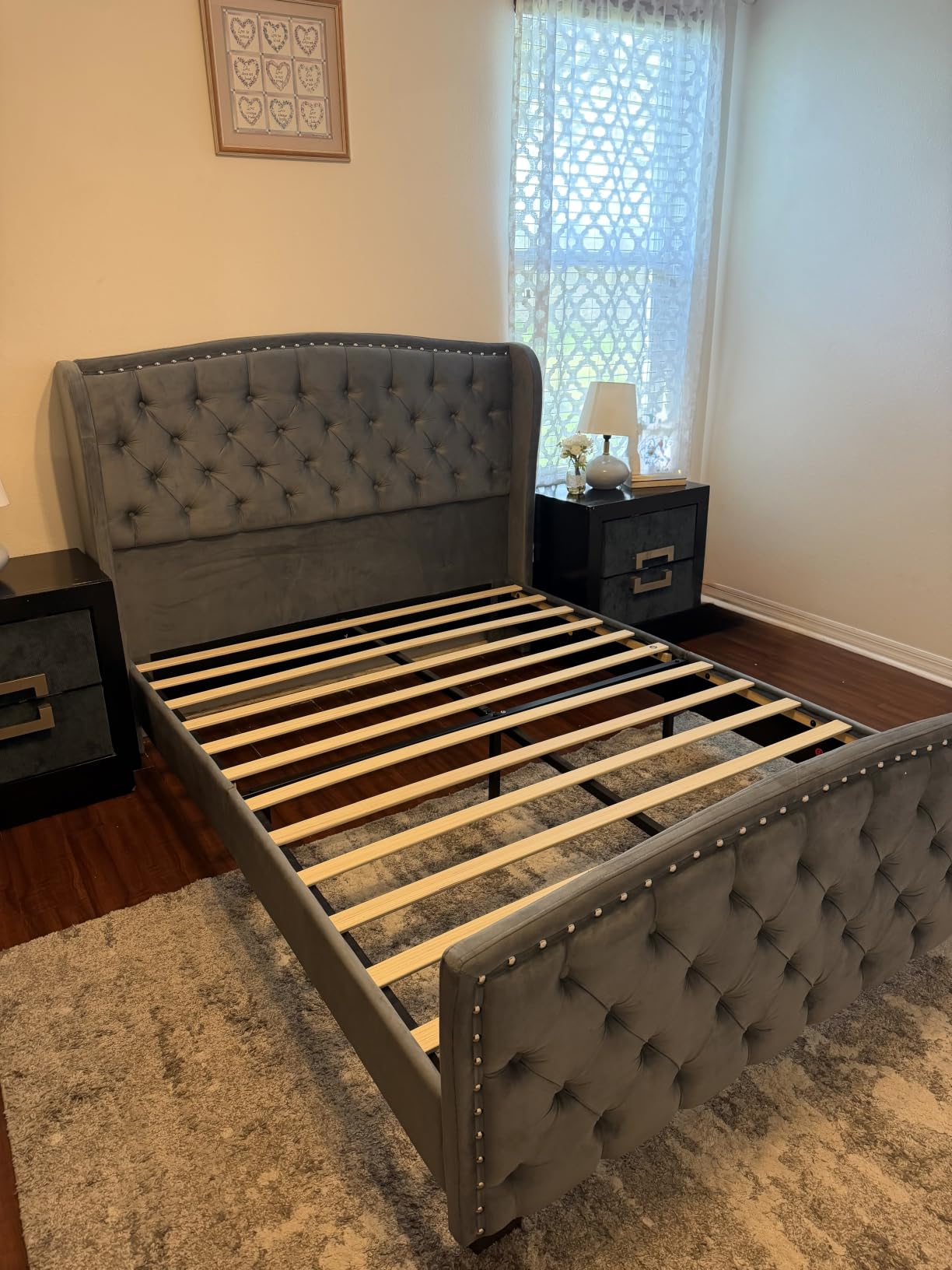 AMERLIFE King Size Bed Frame with Velvet Upholstered Wingback Headboard customer photo 1