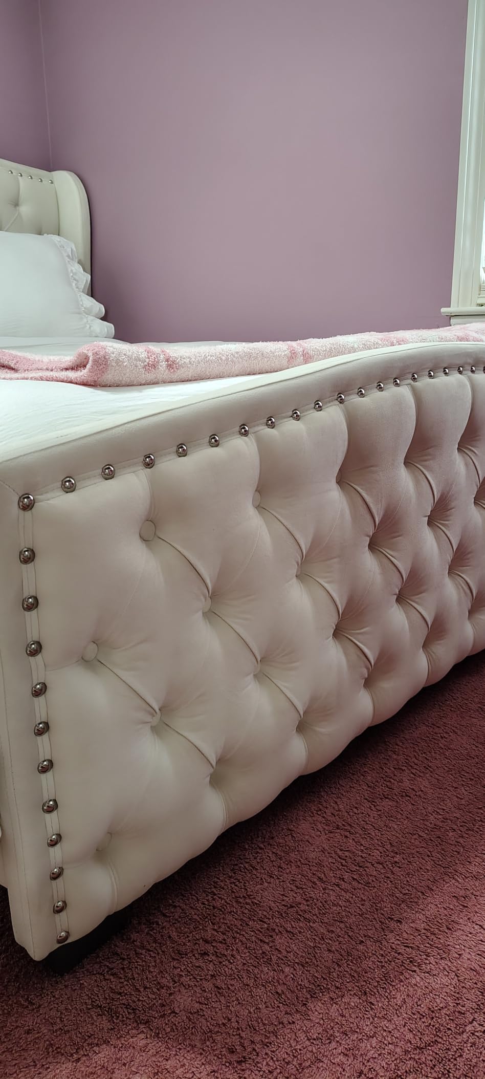 AMERLIFE King Size Bed Frame with Velvet Upholstered Wingback Headboard customer photo 2