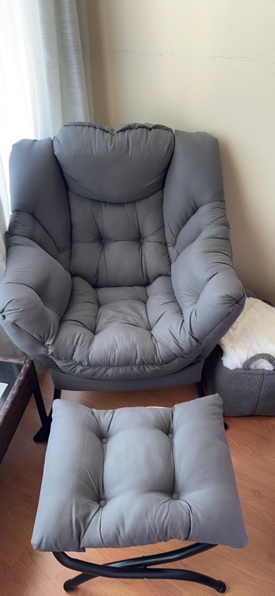 Furlide Lazy Chair with Ottoman, Modern Chair with Folding Footrest, Dark Grey Accent Chair, Comfortable Reading Chair, Oversized Armchairs for Bedroom, Study, Living Room, Courtyard customer photo 2