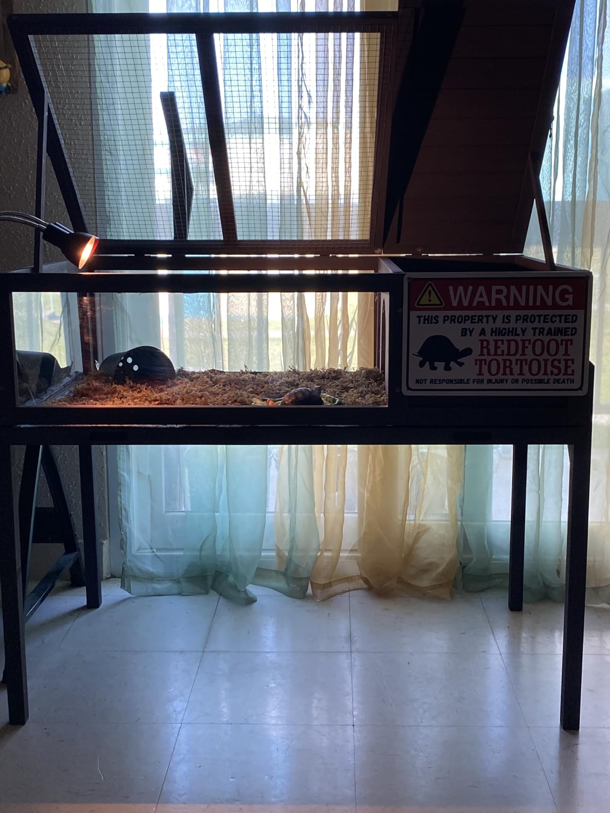 GEGURI Tortoise Habitat Indoor & Outdoor, Wooden Tortoise House with Detachable Legs, Reptile Cage for Small Animals customer photo 2