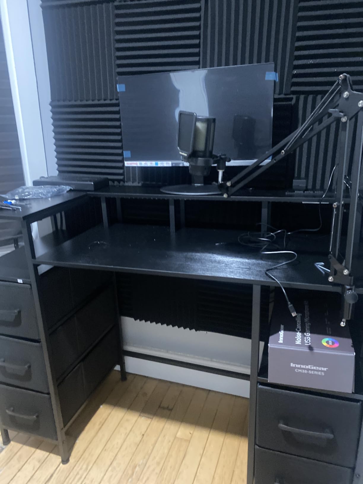 Korfile 47 Inch Gaming Computer Desk with Power Outlets,LED,5 Drawers,Black customer photo 2