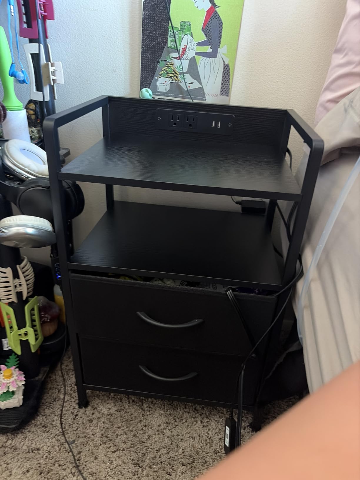 Lazzanto Nightstand with Rear Charging Station, LED Light, 2 Drawers, Black customer photo 2