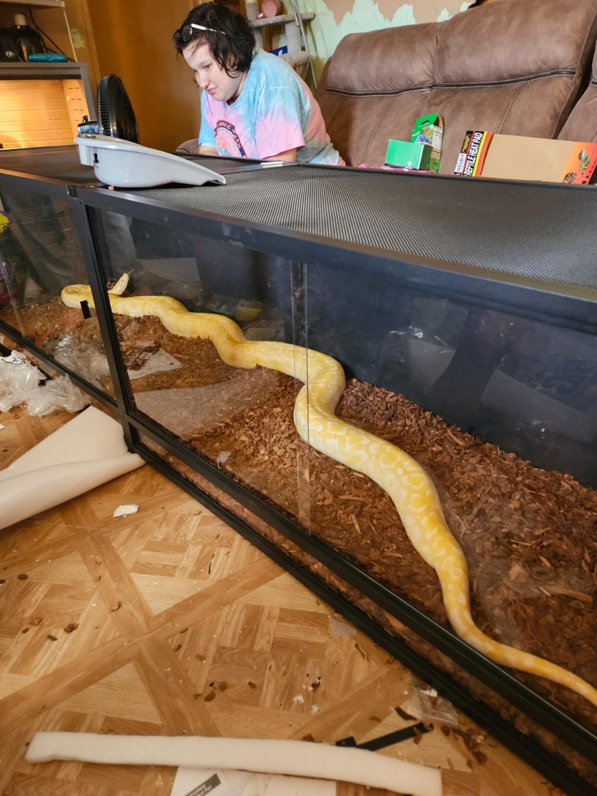 8FT PVC Reptile Enclosure 8x2x2FT, 240 Gallon Modular Expandable Terrarium with Tempered Glass Front Opening Sliding Doors, Lockable Habitat for Bearded Dragon Gecko Lizard Snake, Black customer photo 1
