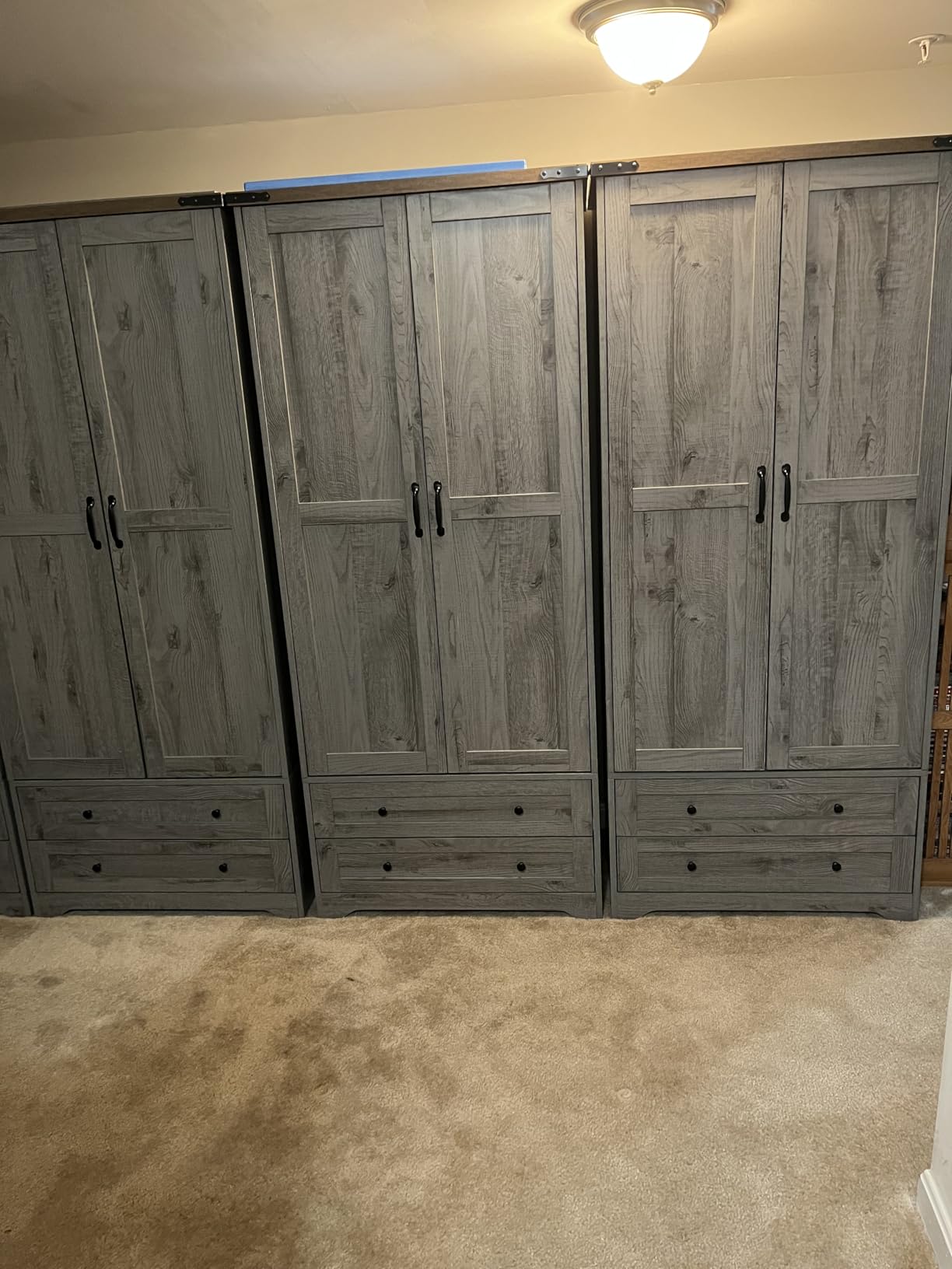 Brafab Wooden Armoire Wardrobe Closet with Drawers, Grey, 2 Doors, 71