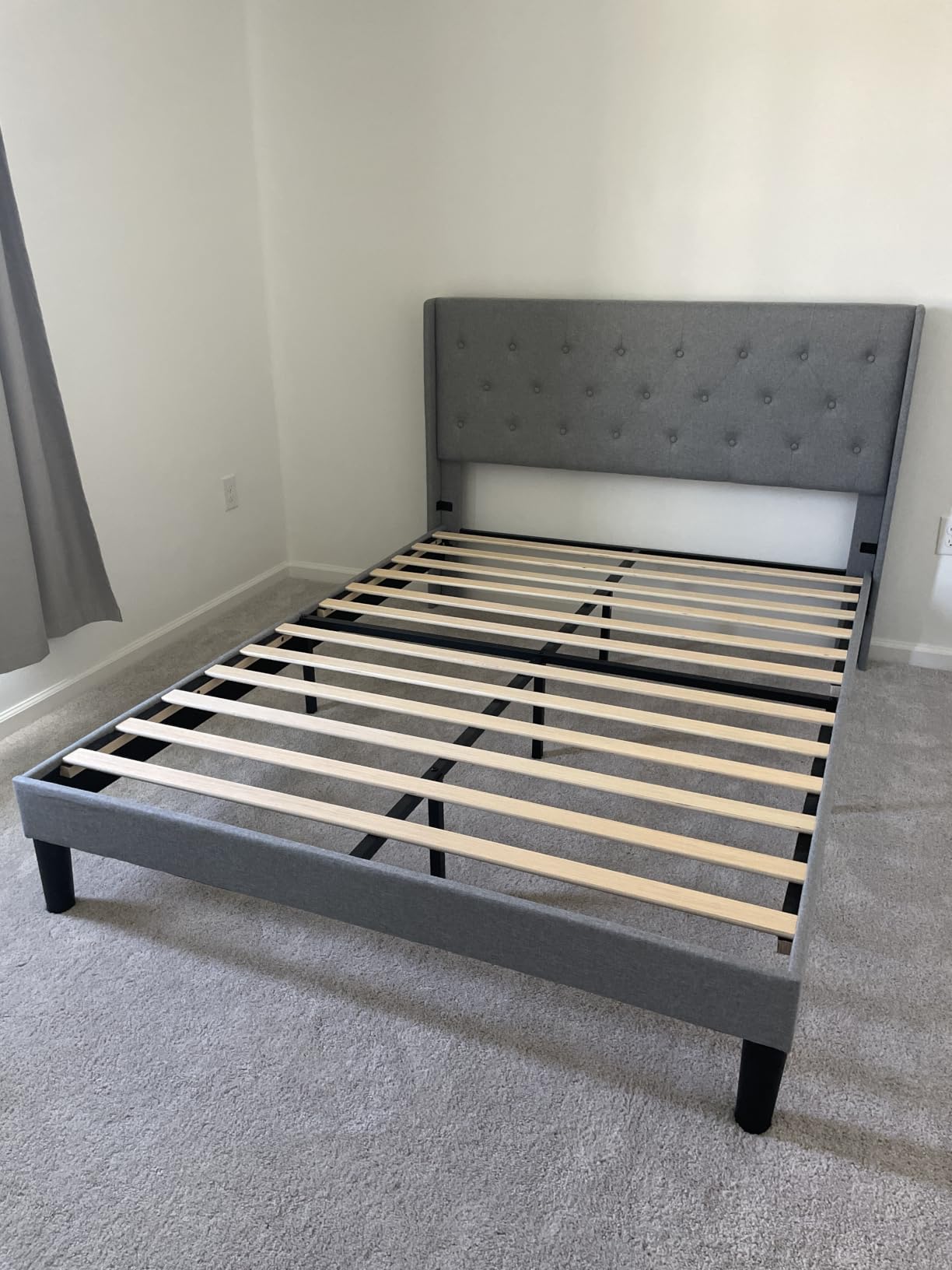 Feonase King Size Bed Frame with Wingback Tufted Headboard, Upholstered Platform Bed Frame with Heavy Duty Wooden Slats Support, Noise-Free, No Box Spring Needed, Easy Assembly, Black customer photo 1