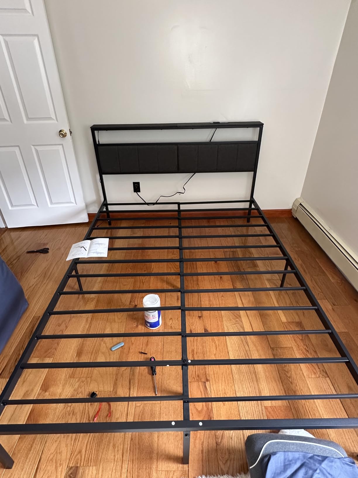 Twin Bed Frame with 2 Storage Drawers, Grey Upholstered customer photo 1