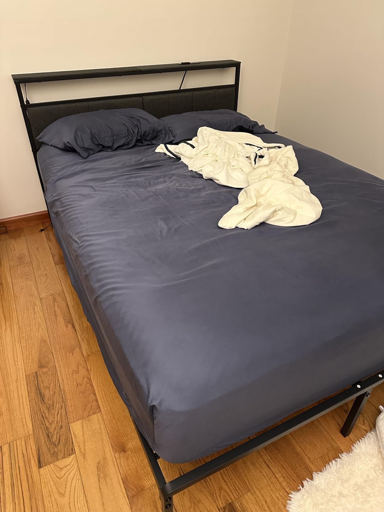 Twin Bed Frame with 2 Storage Drawers, Grey Upholstered customer photo 2